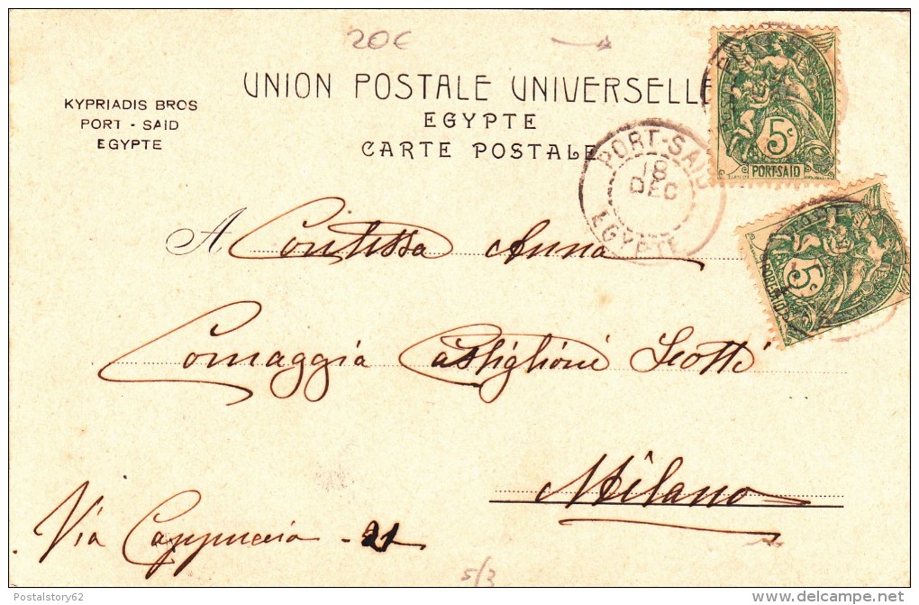 Port Said, Ufficio Postale Viaggiata  To Milano 1903 - 1866-1914 Khedivate Of Egypt