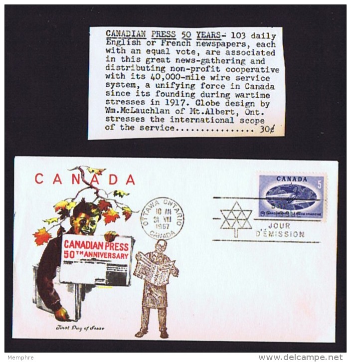 1967  Canadian Press  Sc 473  Jackson Embellished By Overseas Mailers  WITH INSERT! - 1961-1970