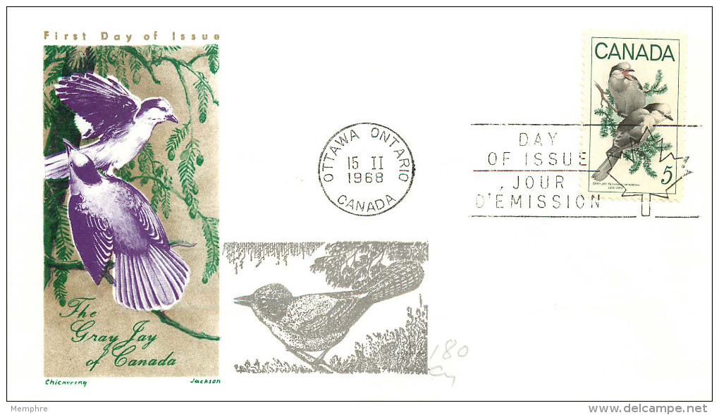 1968  Gray Jays - Birds  Sc 478    -  Jackson Cachet Embellished By Overseas Mailers - 1961-1970