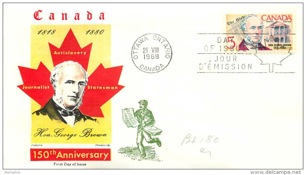 1968  George Brown Journalist And Politician Sc 484   -  Jackson Cachet Embellished By Overseas Mailers - 1961-1970
