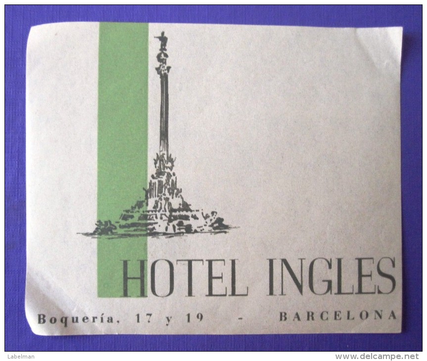 HOTEL RESIDENCIA PENSION HOSTAL MESON INGLES BARCELONA SPAIN LUGGAGE LABEL ETIQUETTE AUFKLEBER DECAL STICKER MADRID - Hotel Labels