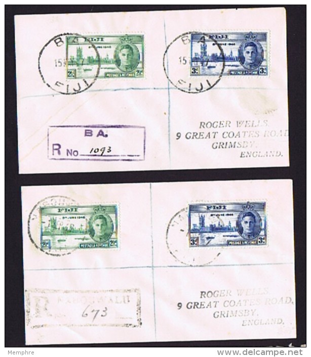 Two Registered Covers To UK  1946 Victory Set - From Nabouwalu And Ba - Fiji (...-1970)