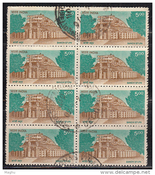Used Block Of 8. Sanchi Stupa, Buddhism, Monument, 8th Series Definitve, India 1994, - Oblitérés