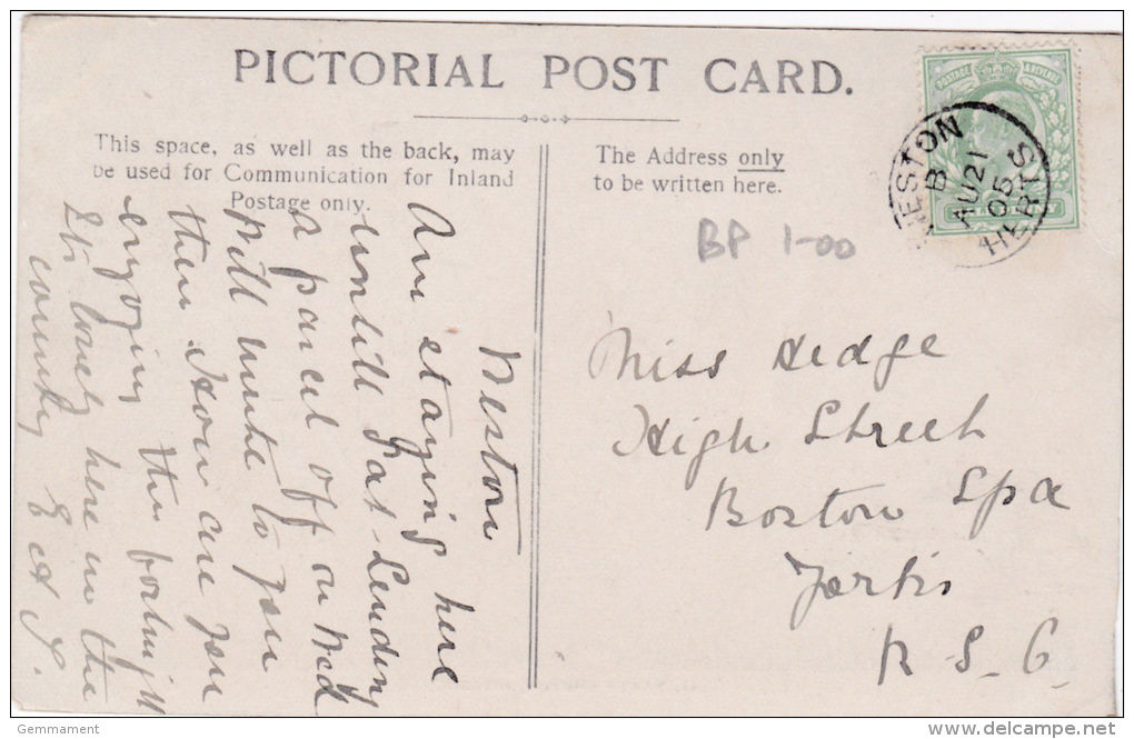 POSTAL HISTORY-1905 SINGLE CIRCLE CANCELLATION -WESTON, HERTS. - Postmark Collection