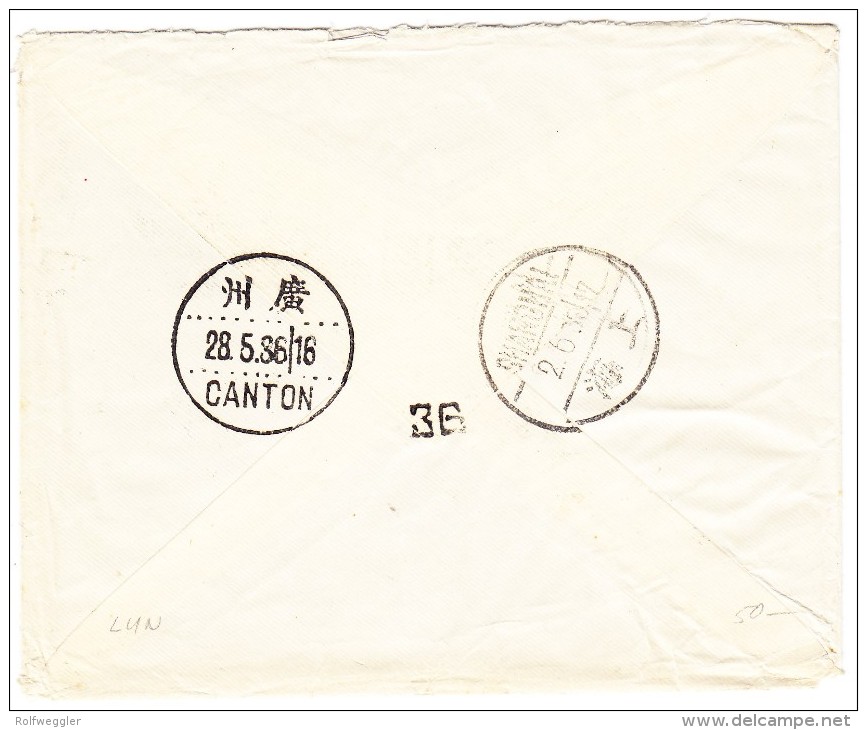 China 1936 Brief Von Canton (S.O. N°4) Mit 25 C. Frankatur Nach England - 1912-1949 Republic