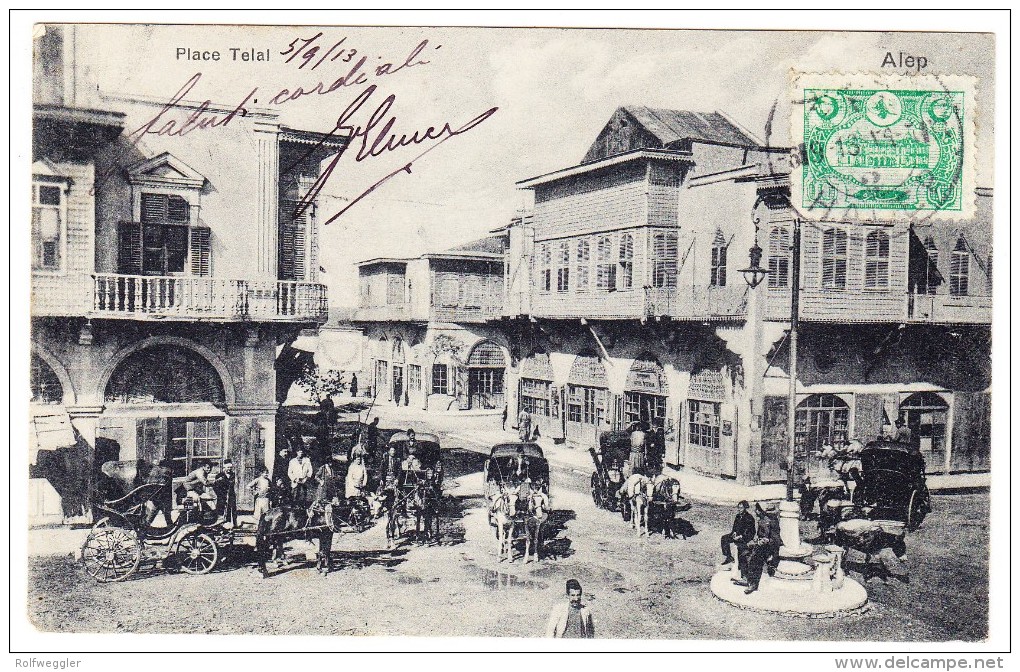 AK Syrien 1913 Kutschen In Alep Place Telal Stempel Halep Auf Türkei 10 Para Nach Italien - Syrie