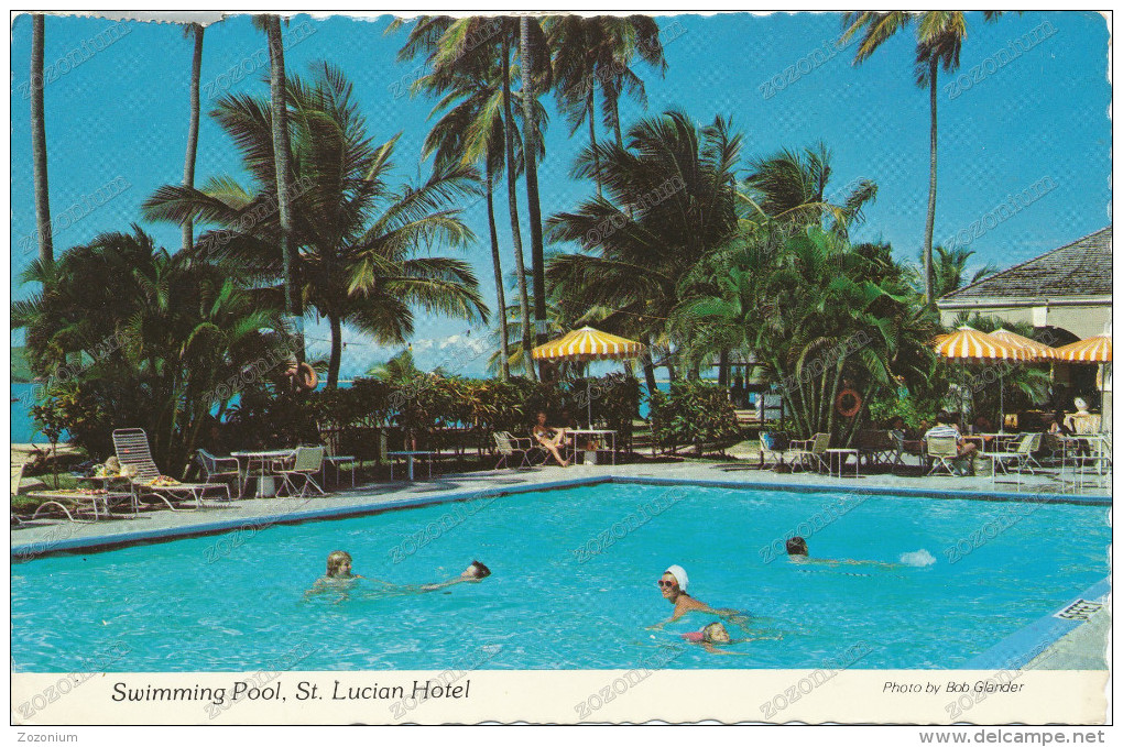 St.LUCIA, Swimming Pool, St. Lucian Hotel,  Nice Stamp,  Vintage Old Postcard - Saint Lucia