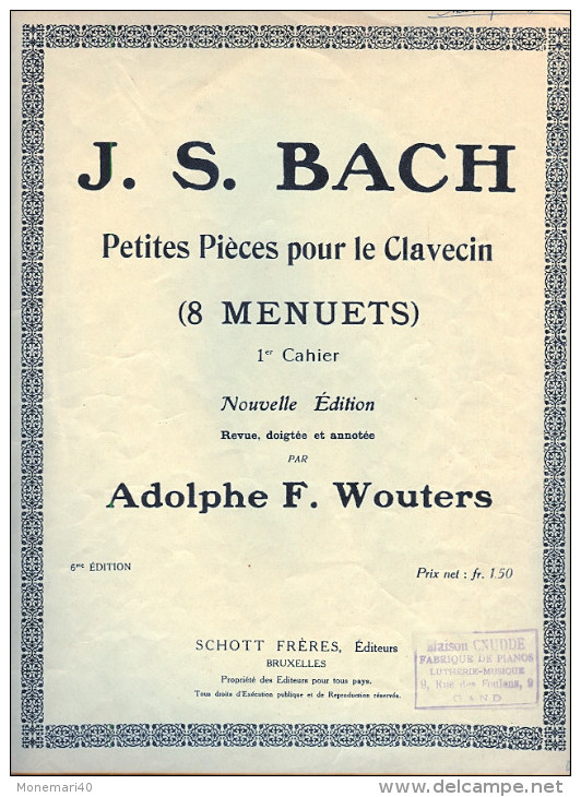 Partition - J.S. BACH - Petites Pièces Pour Le Clavecin (8 Menuets) - A-C