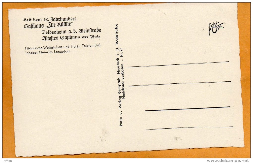 Deidesheim A.d. Weinstrasse Gasthaus Zur Kanne Old Postcard - Deidesheim