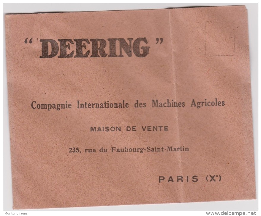 Ancienne  Enveloppe  Lettre :   DEERING  , A  PARIS - Autres & Non Classés