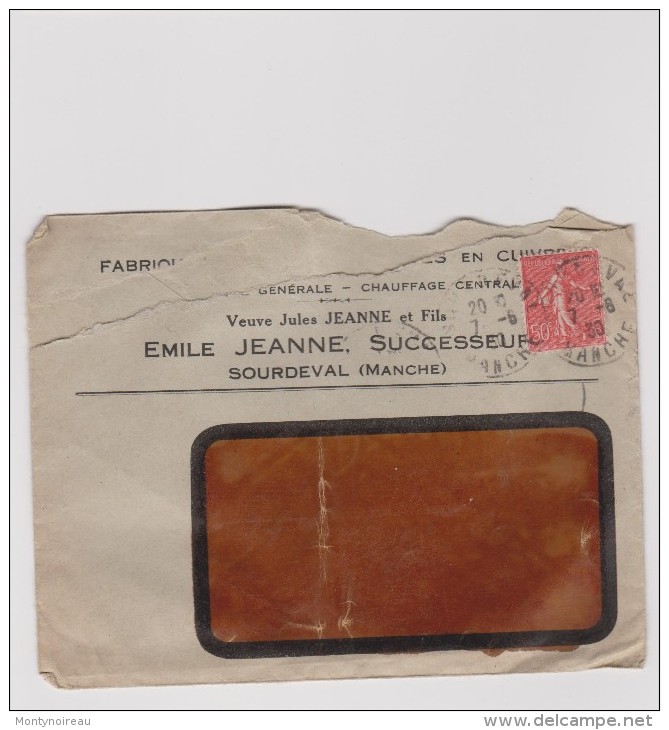 Ancienne  Enveloppe  Lettre : SOURDEVAL  , Emile   Jeanne    Chauffage - Autres & Non Classés