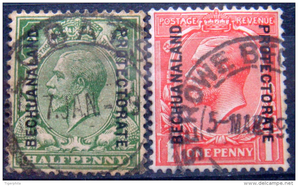 BECHUANALAND PROTECTORATE 1913 1/2d,1d King George V USED Scott83,84 CV$3.25 - 1885-1964 Protectorat Du Bechuanaland