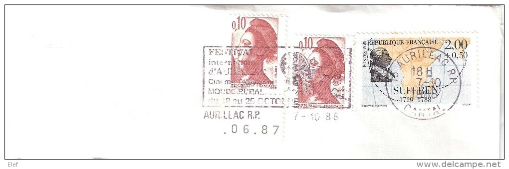 Lettre Avec Liberté De GANDON ,10 C " Avec  BANDELETTE "Coin Daté + Complément Suffren, 1987 , TB - 1982-1990 Liberty Of Gandon