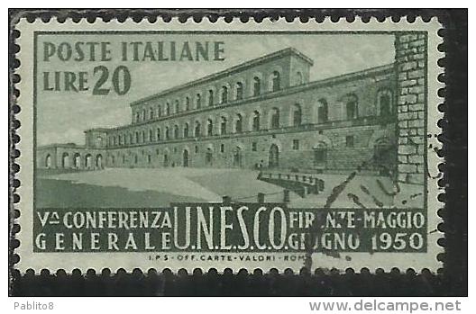 ITALIA REPUBBLICA ITALY REPUBLIC 1950 UNESCO LIRE 20 USATO - USED - OBLITERE´ - 1946-60: Usati