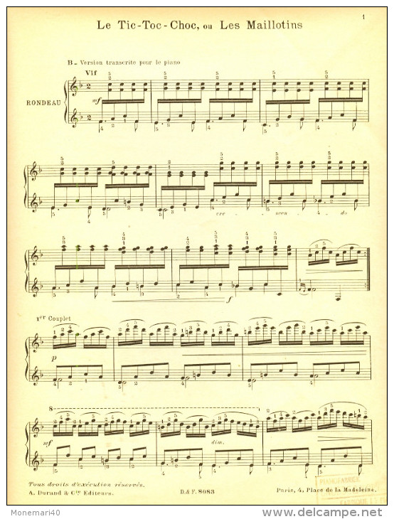 Partition Transcrite Pour Le Piano 'F. COUPERIN - Le Tic-Toc-Choc Ou Les Maillotins' (Les Clavecinistes Français) - A-C