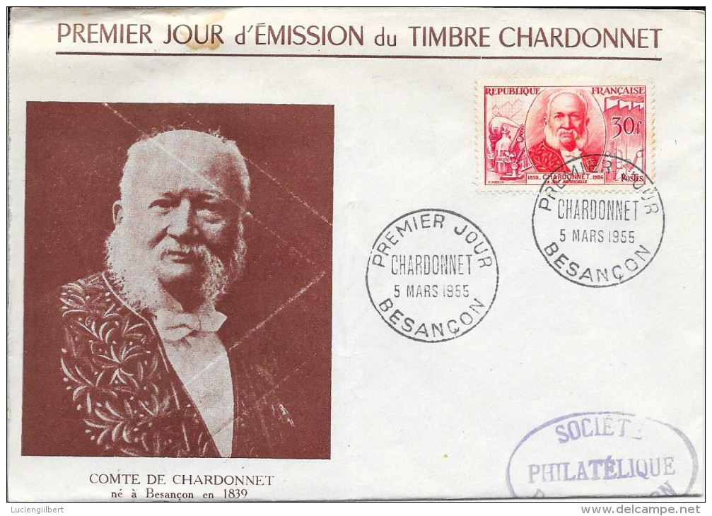 IER JOUR D'EMISSION FRANCE - 1955  -  CHARDONNET  - BESANCON - Cachets Provisoires
