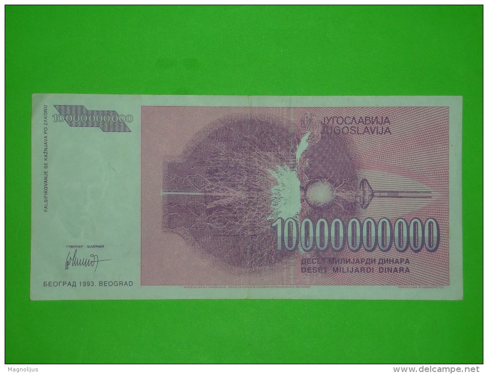 Yugoslavia,SRJ,inflation,10 000 000 000 Dinars,ten Billions,Nikola Tesla,banknote,paper Money,bill,geld,dim.163x78mm - Jugoslavia