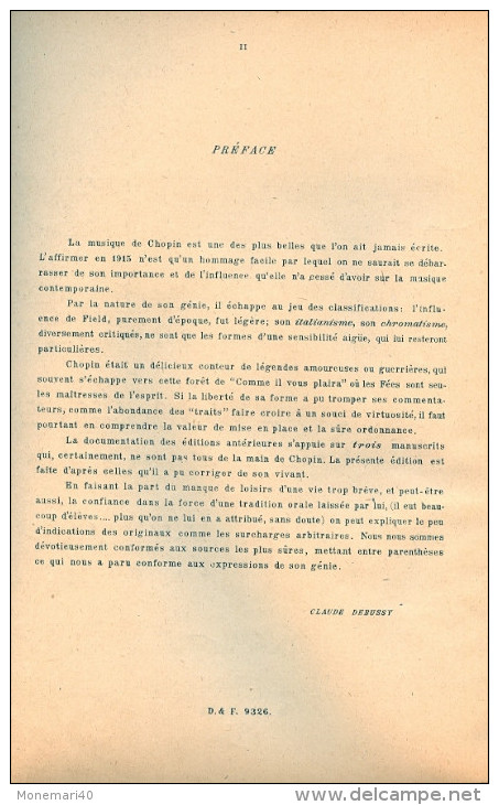 Partition Pour Le Piano - CHOPIN - Oeuvres Complètes - VALSES (Revisées Par Claude Debussy) 1915. - A-C