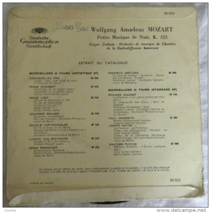 Disque 45T Vinyle EP MOZART Petite Musique De Nuit Eugen Jochum Detsch Grammophon  45 Tours - Classical