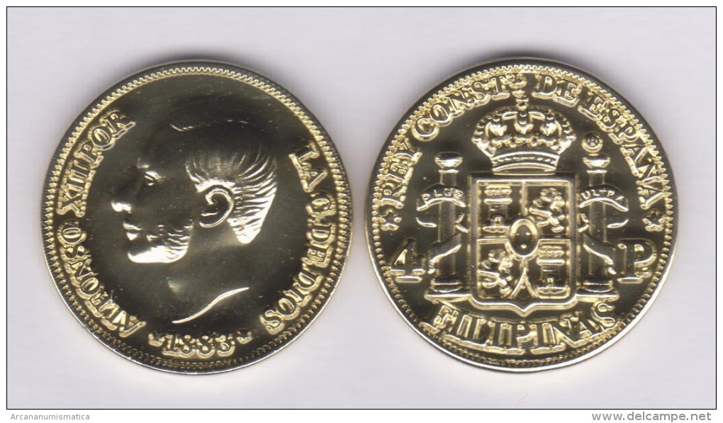 SPAIN / ALFONSO XII  FILIPINAS (MANILA)  4 PESOS  1.883  ORO/GOLD  KM#151  SC/UNC  T-DL-11.071 COPY  Cana. - Monnaies Provinciales