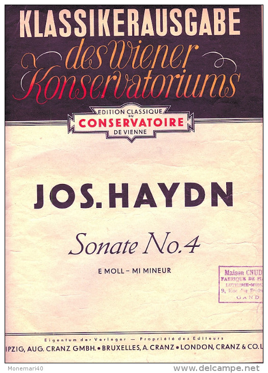 Partition Pour Piano - Jos HAYDN - SONATE N° 4 En Mi Mineur (Edition Classique Du Conservatoire De Vienne) - G-I