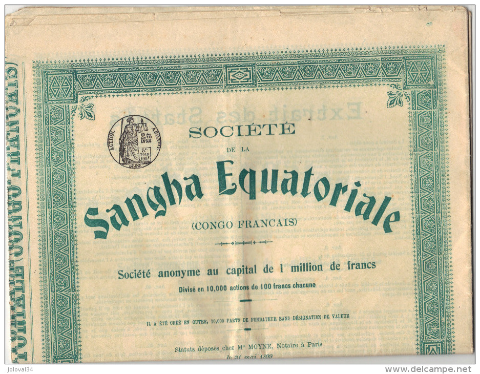 Action De 100 Francs SANGHA Equatoriale Congo Français Avec Tous Les Coupons - Afrika