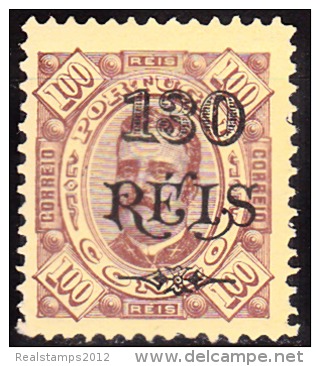 CONGO - 1902-  D. Carlos I, Com Sobretaxa.   130 R. S/ 100 R.    D. 11 3/4 X 12   Pap. Porcelana  * MH   MUNDIFIL  Nº 37 - Congo Portugais