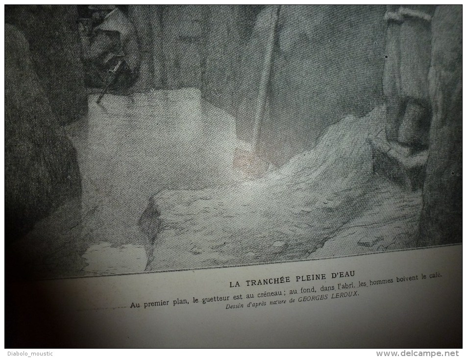 1916  Distribution de pipes aux nouveaux;CHIENS de GUERRE;Hiver des tranchées;Nos MARINS; 4 chromos de Flammeng..etc