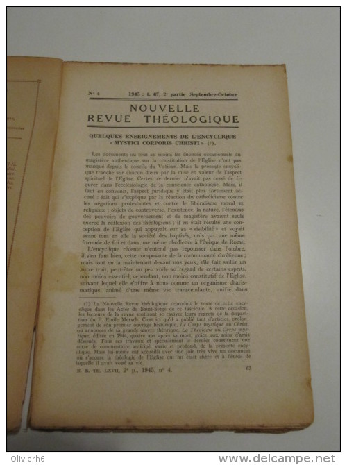 NOUVELLE REVUE THEOLOGIQUE (M1414) MUSEUM LESSIANUM - SECTION THEOLOGIE (3 Vues) Mars - Avril 1945 - Christianism