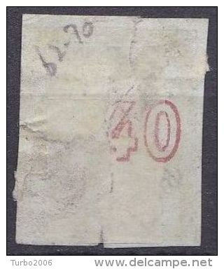 GREECE 1871-72 Large Hermes Head Issue On Paper Of Inferior Quality 40 L Yellow Flesh Vl. 49 A Faulty ! - Gebruikt