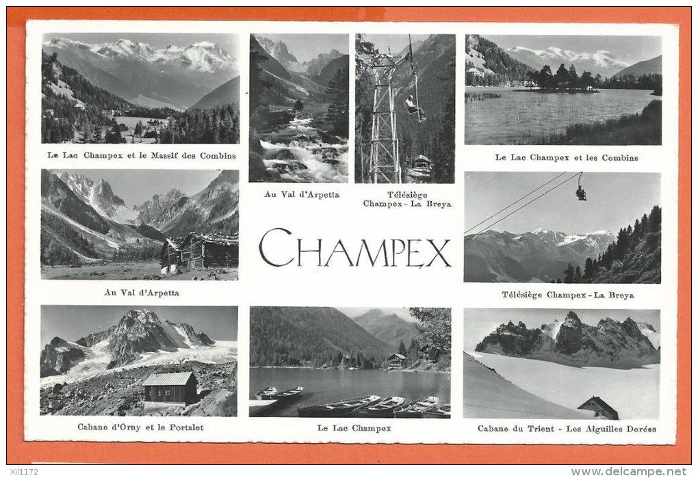 MAP-01 Multivues Champex, Arpette, Trient, Télésiège, Orny.  Cachet 1964 - Trient