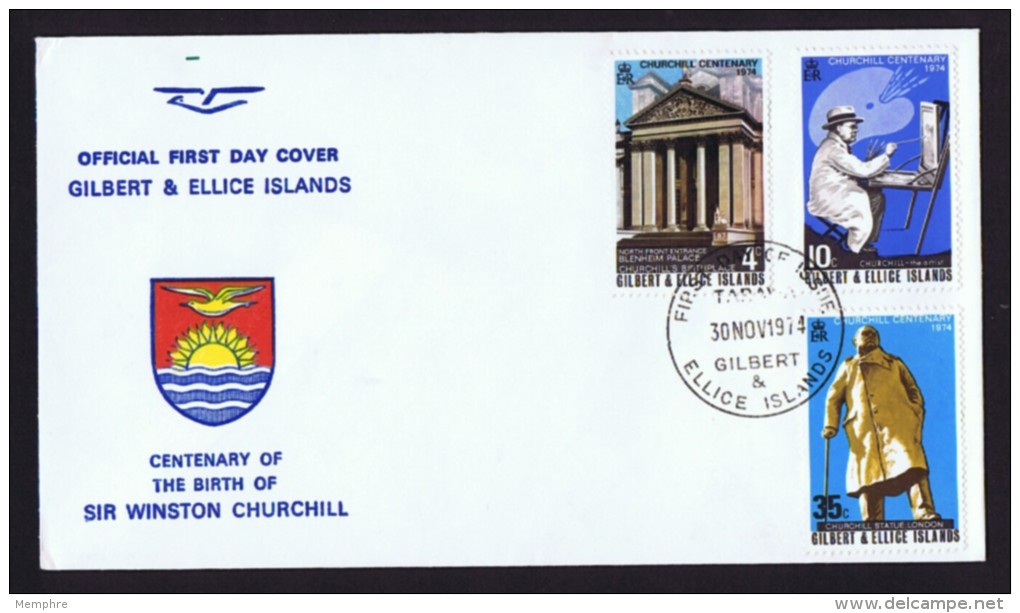 Gilbert &amp; Ellice  1974  Sir Winston Churchill Centenary Unaddressed FDC - Gilbert- En Ellice-eilanden (...-1979)