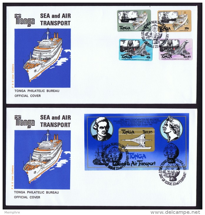 1983  Sea And Air Transport Stamps And Souvenir Sheet  Unaddressed FDCs - Tonga (1970-...)