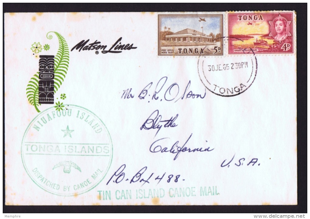 1965  Tin Can Mail From Niuafo'ou Island To USA  Some Toning - Tonga (1970-...)