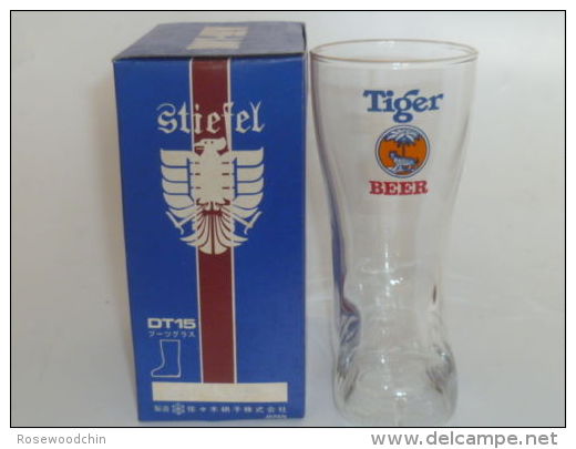 RARE !! Tiger Beer Japan Sasaki Gold Rimmed Boot Glass With Original Box - Glasses