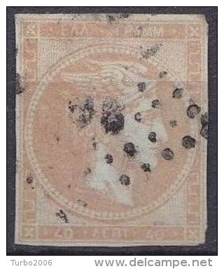 GREECE 1871-72 Large Hermes Head Issue On Paper Of Inferior Quality 40 L Yellow Flesh Vl. 49 A - Gebruikt