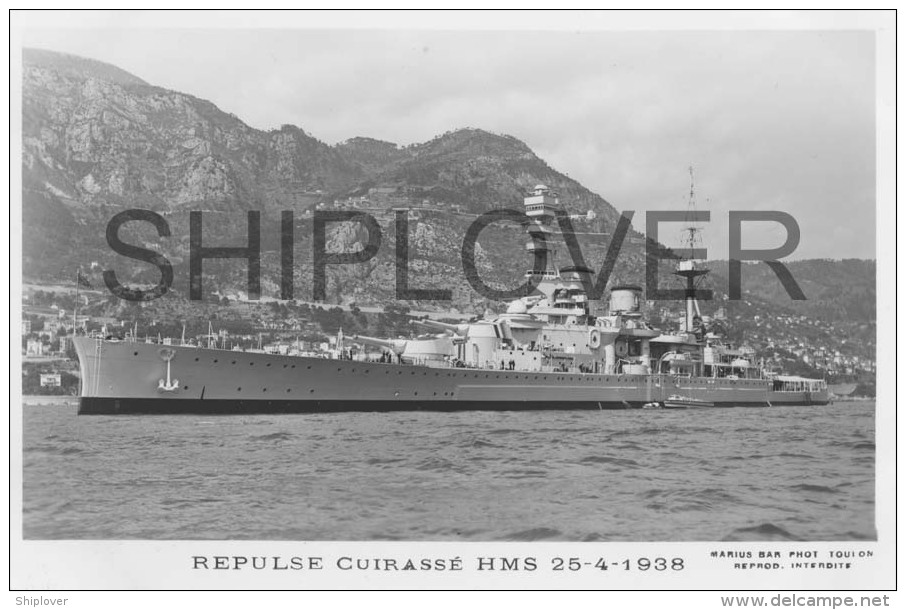 Cuirassé Britannique HMS REPULSE En Rade De Villefranche (Royal Navy) - Carte Photo Marius Bar - Bateau/ship/schiff - Guerre