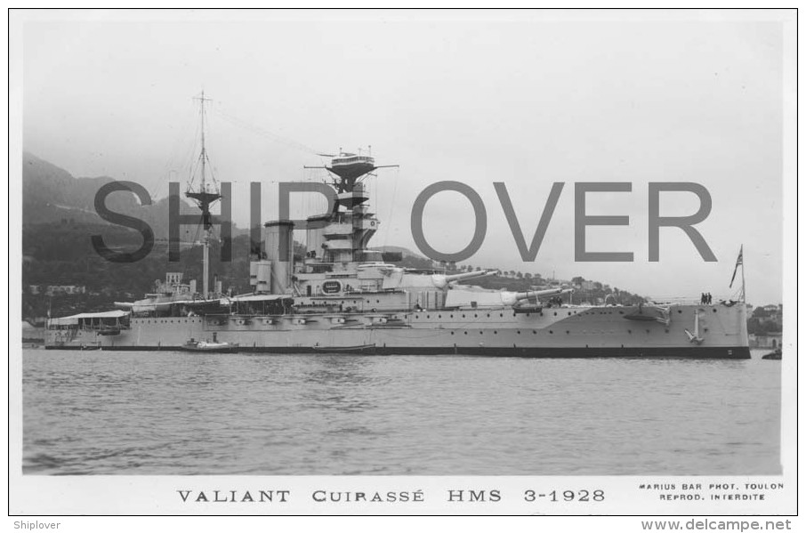Cuirassé Britannique HMS VALIANT En Rade De Villefranche (Royal Navy) - Carte Photo Marius Bar - Bateau/ship/schiff - Guerra
