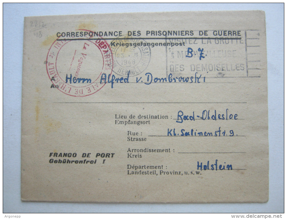 1948 , Camp Nimes     , Prisonner De Guerre, Lettre    Allemagne, 2 Scans - Guerre De 1939-45