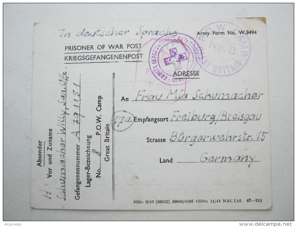 1945, Camp  8   , POW  , Postcard   From German Soldier,  With Censor - Covers & Documents