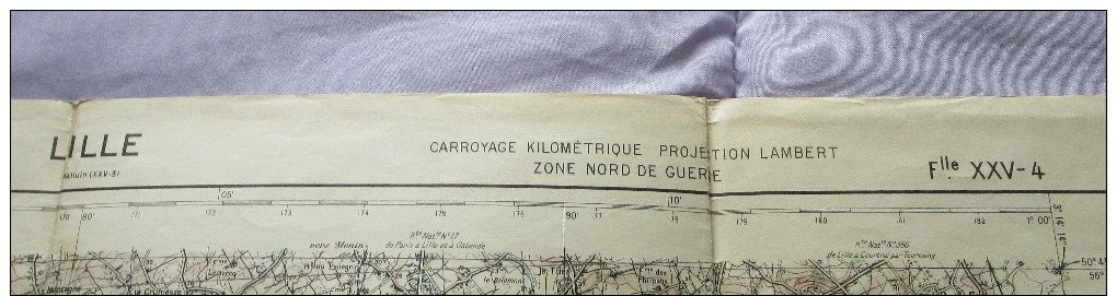 215.CARTE DE France Militaireau 50 000ème : LILLE – Carroyage Kilométrique Projection Lambert Zone Nord De Guerre – Octo - Cartes Topographiques