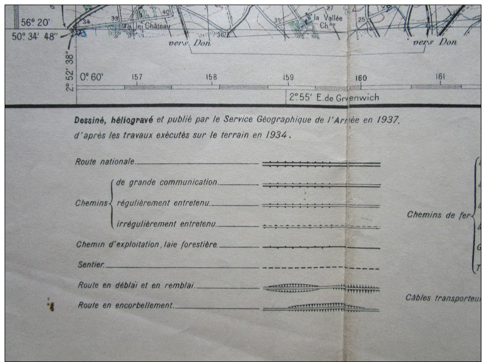 215.CARTE DE France Militaireau 50 000ème : LILLE – Carroyage Kilométrique Projection Lambert Zone Nord De Guerre – Octo - Cartes Topographiques