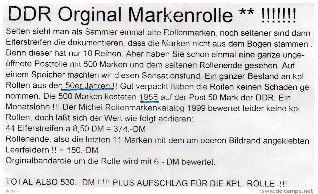 5-Jahrplan 1958 Rollen-Marke DDR 578 B,11Streifen+Rolle ** 255€ Arbeiter Bauer Stamp Without Number Se-tenant Of Germany - Autres & Non Classés