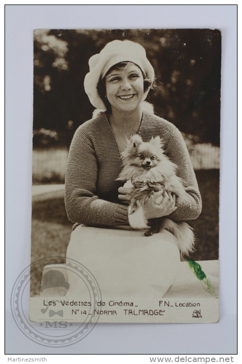 Old 1920 Postcard - Actress Norma Talmadge With Dog/ Puppy - Posted - Acteurs