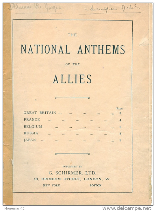 Partition Pour Piano - NATIONAL ANTHEMS DES ALLIES (5 Hymnes Nationaux) - Chant Chorale