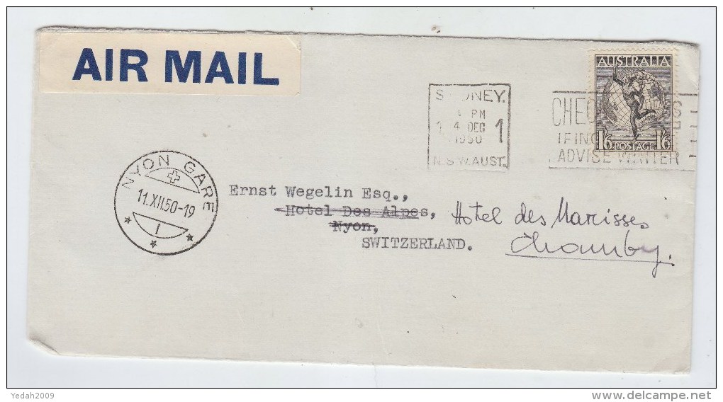 Australia/Switzerland AIRMAIL COVER 1950 - Briefe U. Dokumente