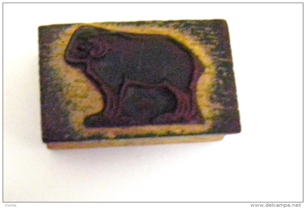 Ancien Tampon Scolaire Bois BELIER Mouton Ecole French Antique Rubber Stamp RAM Sheep - Scrapbooking