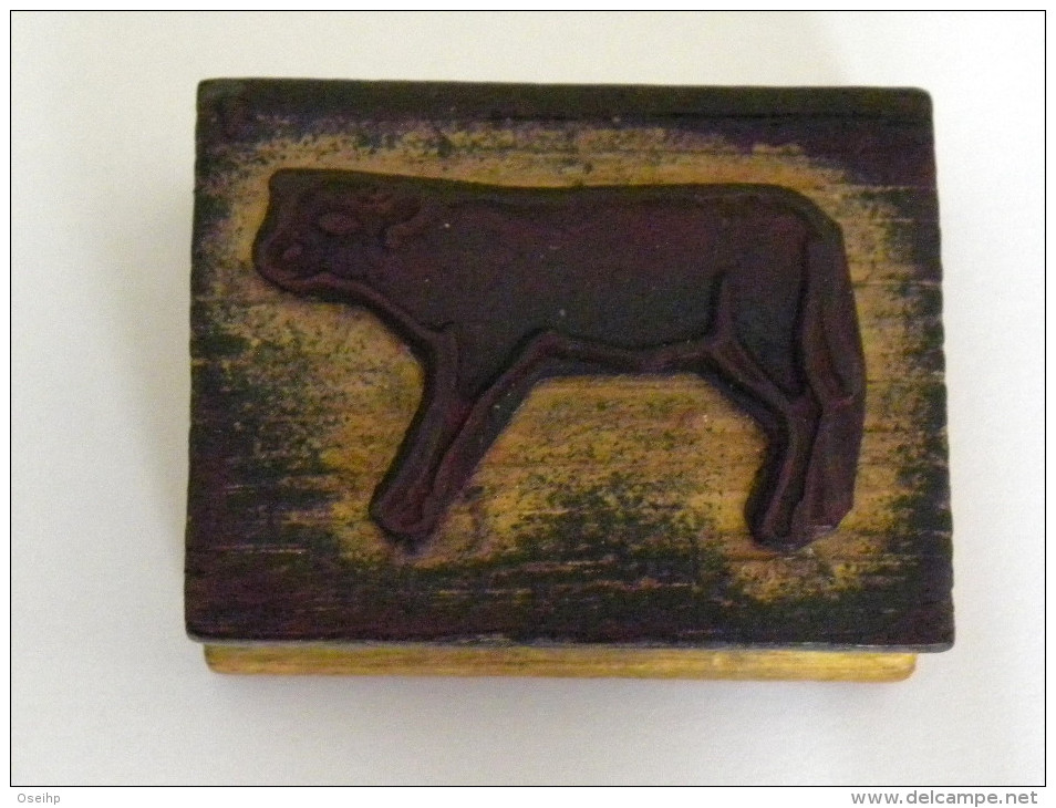 Ancien Tampon Scolaire Bois VEAU Ecole French Antique Rubber Stamp CALF - Scrapbooking
