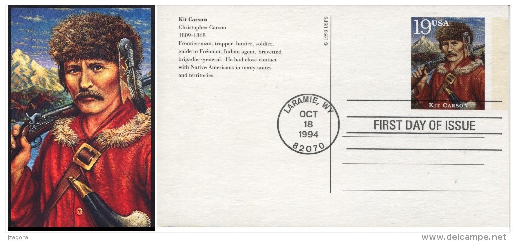 LEGENDS OF WILD WEST - KIT CARSON USA 1994 FDC UX 191 PRE-PAID POST CARD Law  Prepaid - Indianen