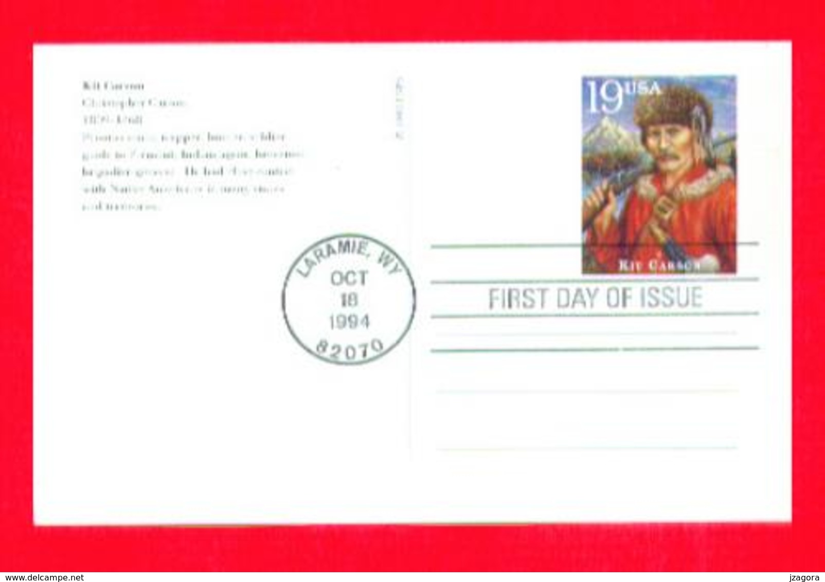 LEGENDS OF WILD WEST - KIT CARSON USA 1994 FDC UX 191 PRE-PAID POST CARD Law  Prepaid - American Indians